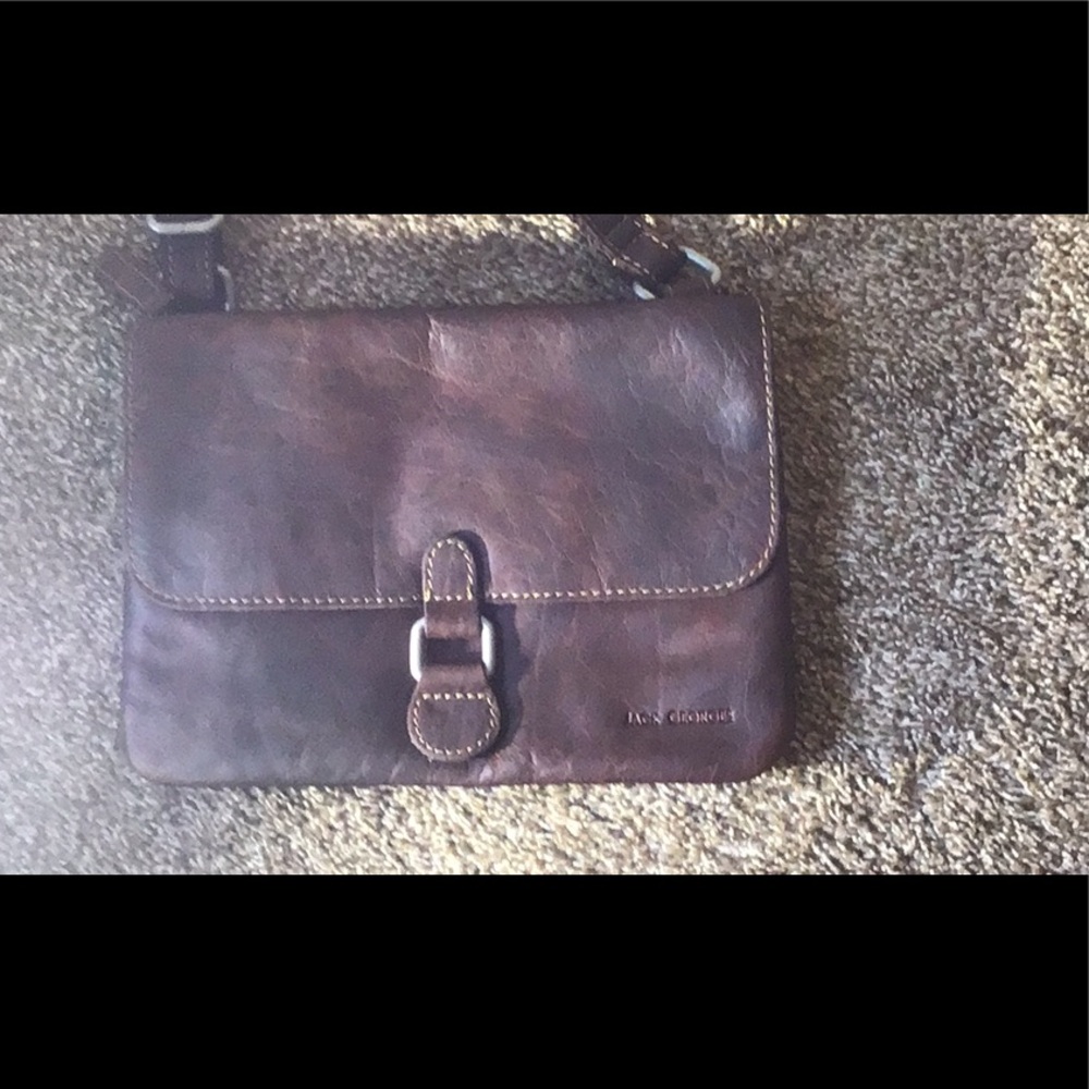 Genuine  Brown leather Jack George  crossbody purse
Zipper, snap closing